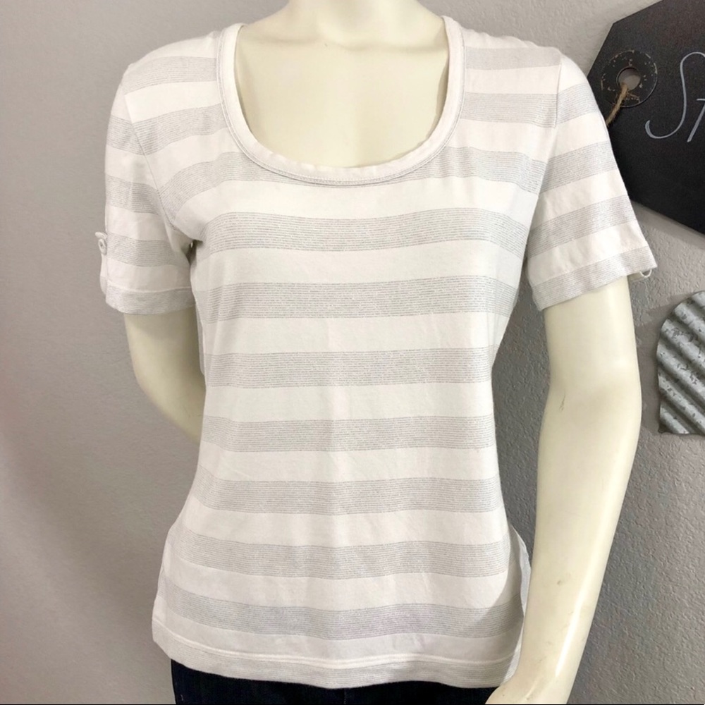 St. John white & silver pinstripe tee shirt